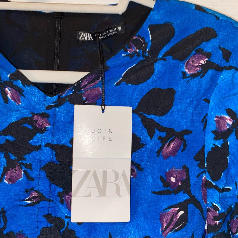 NWT Zara draped blue floral print mini dress - Picture 11 of 13